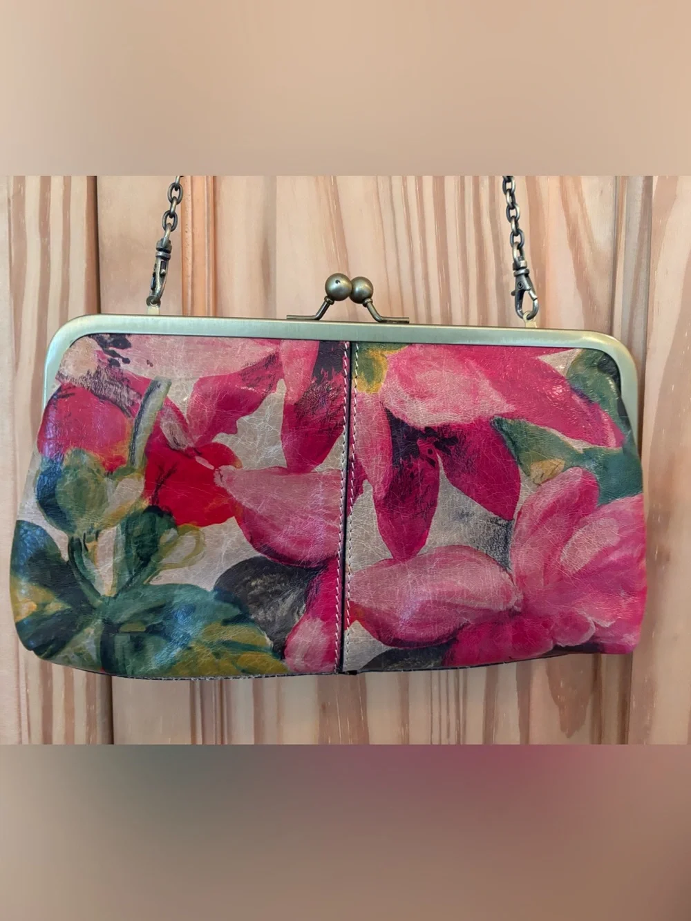 Patrica Nash Floral Print Leather Frame Clutch Purse